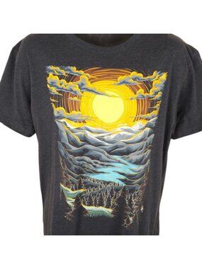 Forest Sunset T Shirt Mens Size Large Gray Mountain Lake Into The AM Nature Tee